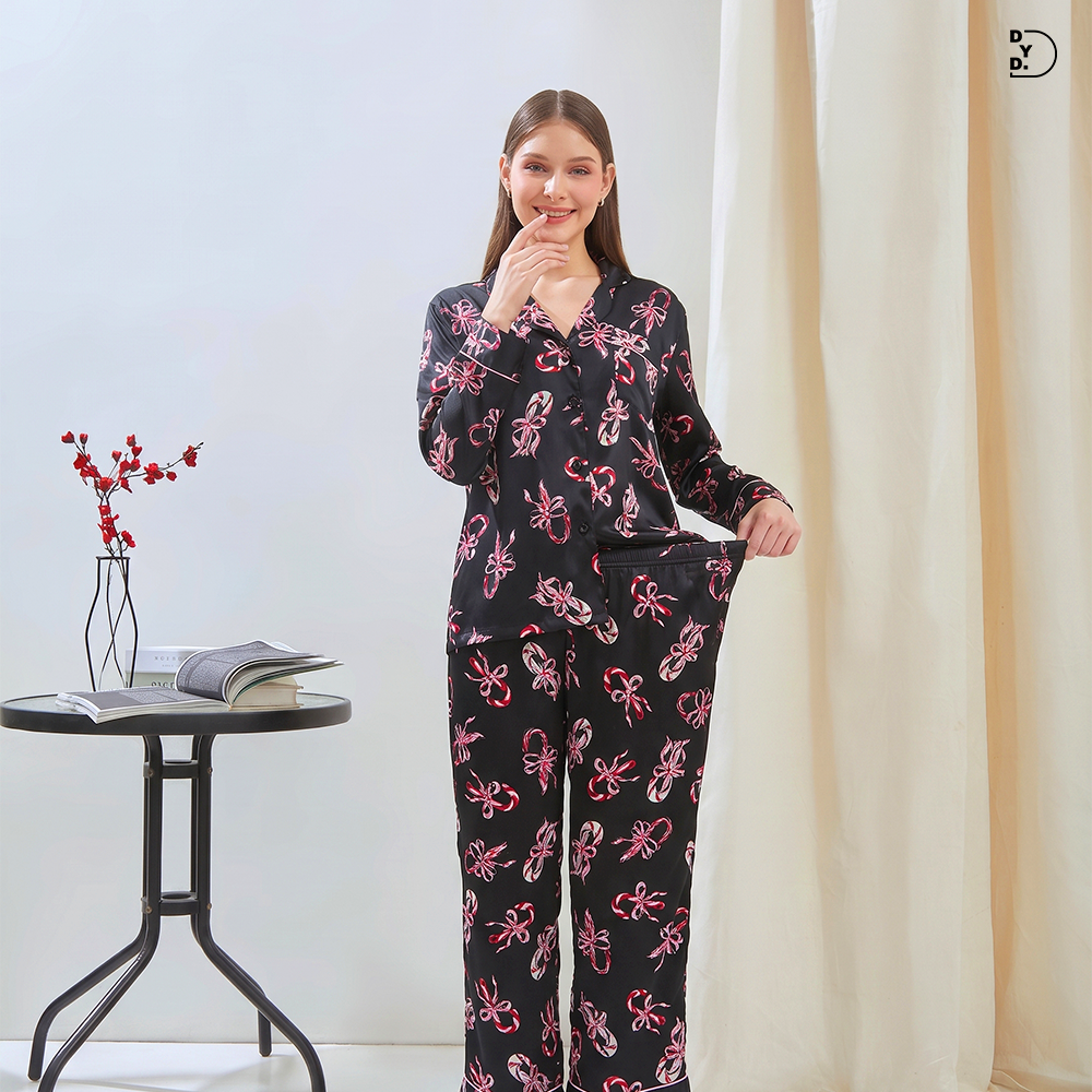 Emily Piyama Exclusive Silky Series Baju Panjang & Celana Panjang - DYD Label - One Set Bahan Silk