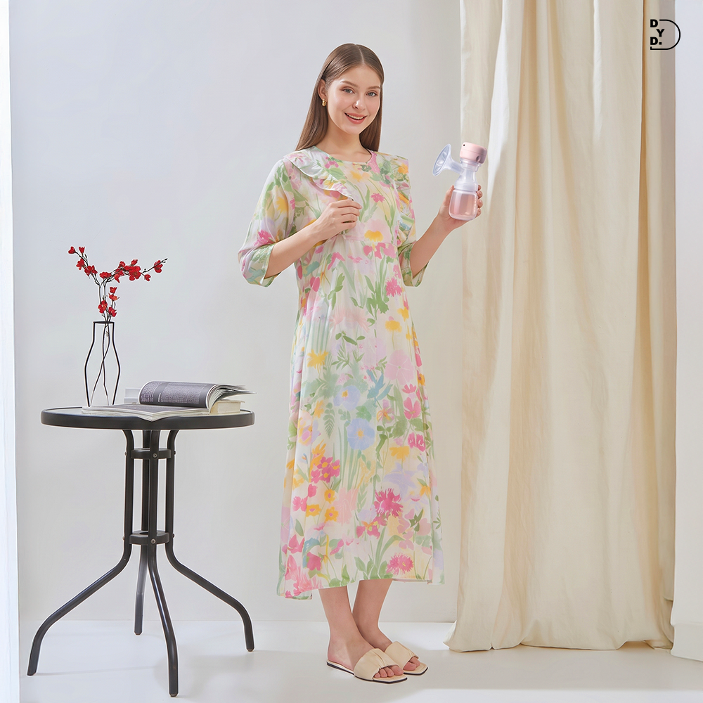 Maudy Maxi Dress Menyusui - DYD Label - Homedress Bahan Rayon Bukaan Samping
