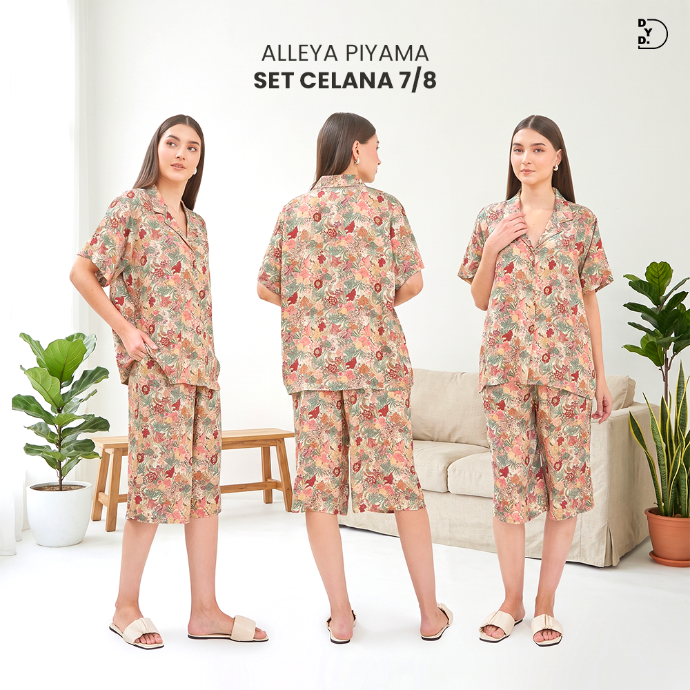 Alleya Piyama Set Celana 7/8 - DYD Label - One Set Bahan Rayon