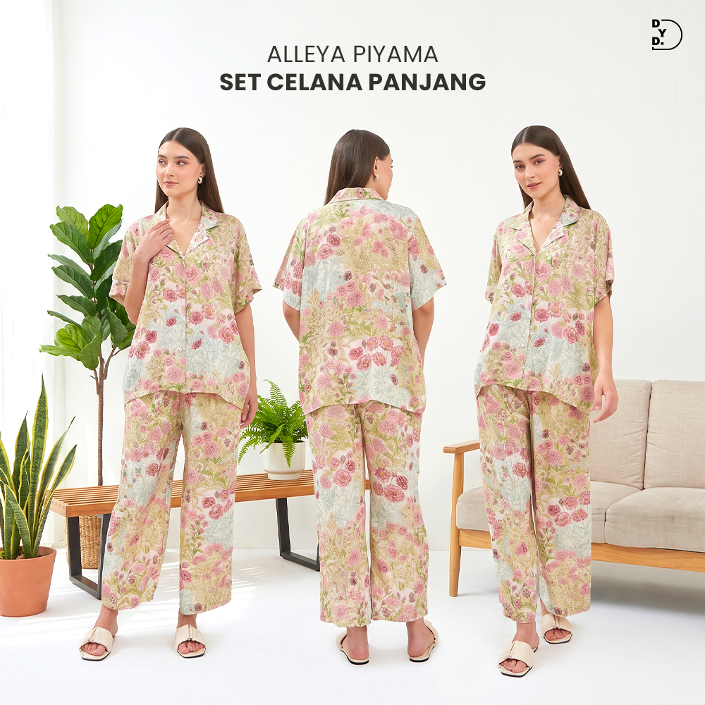 Alleya Piyama Set Celana Panjang - DYD Label - One Set Bahan Rayon