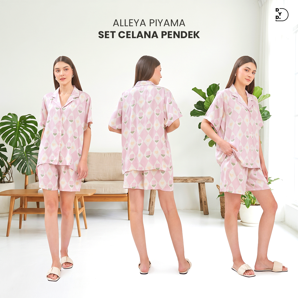 Alleya Piyama Set Celana Pendek - DYD Label - One Set Bahan Rayon