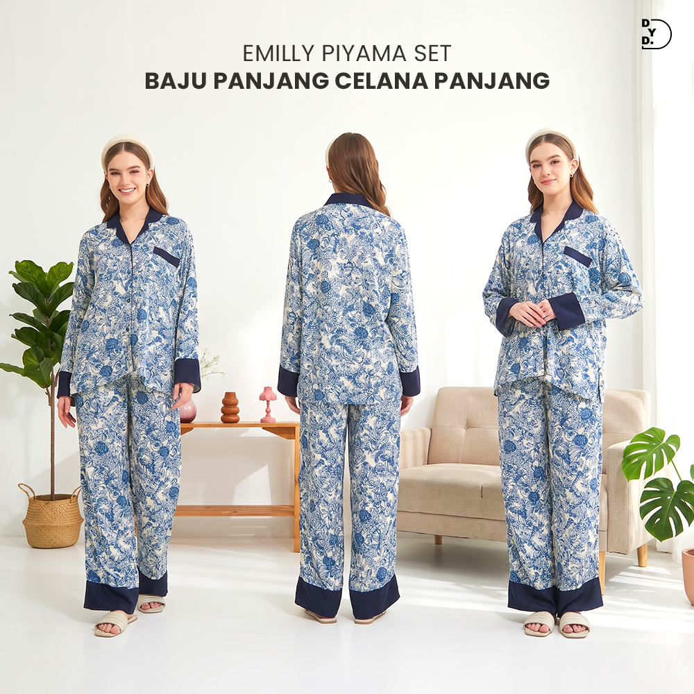 Emily Piyama Baju Panjang & Celana Panjang - DYD Label - One Set Bahan Rayon