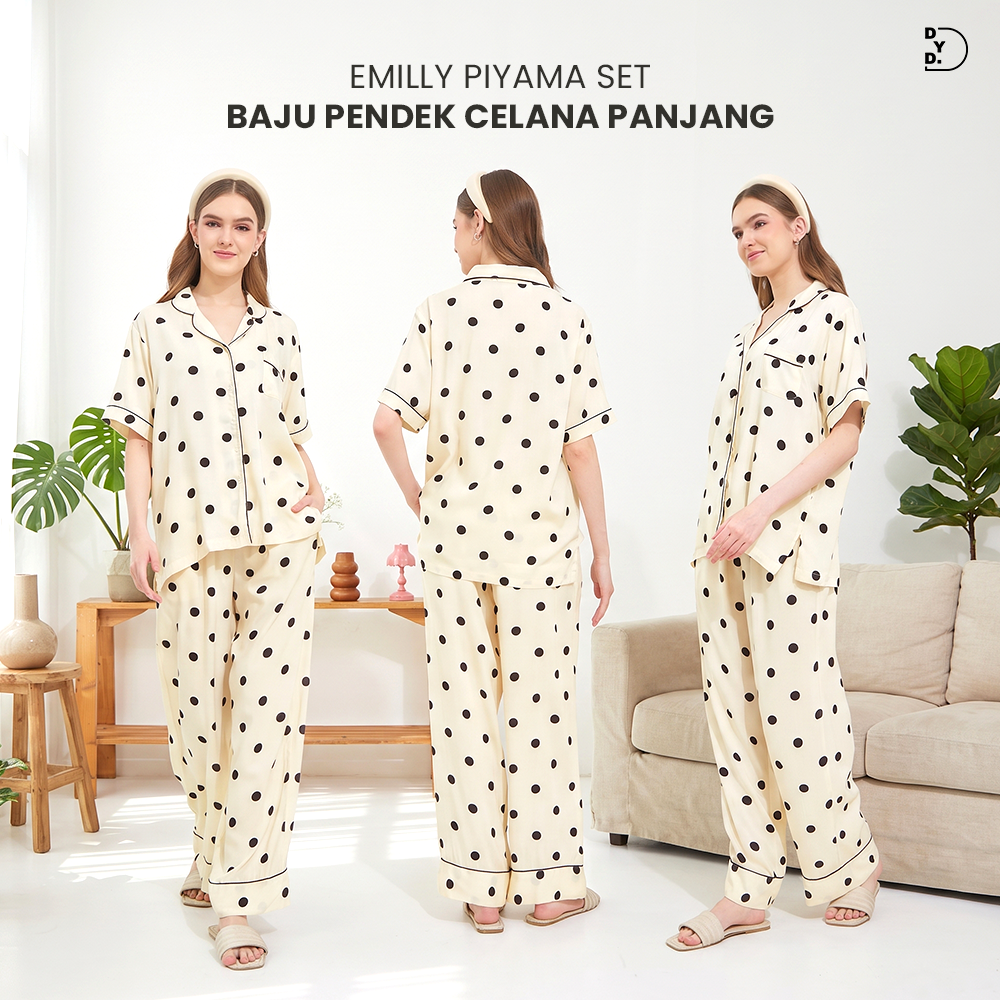 Emily Piyama Baju Pendek & Celana Panjang - DYD Label - One Set Bahan Rayon