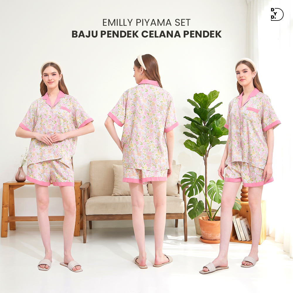 Emily Piyama Baju Pendek & Celana Pendek - DYD Label - One Set Bahan Rayon