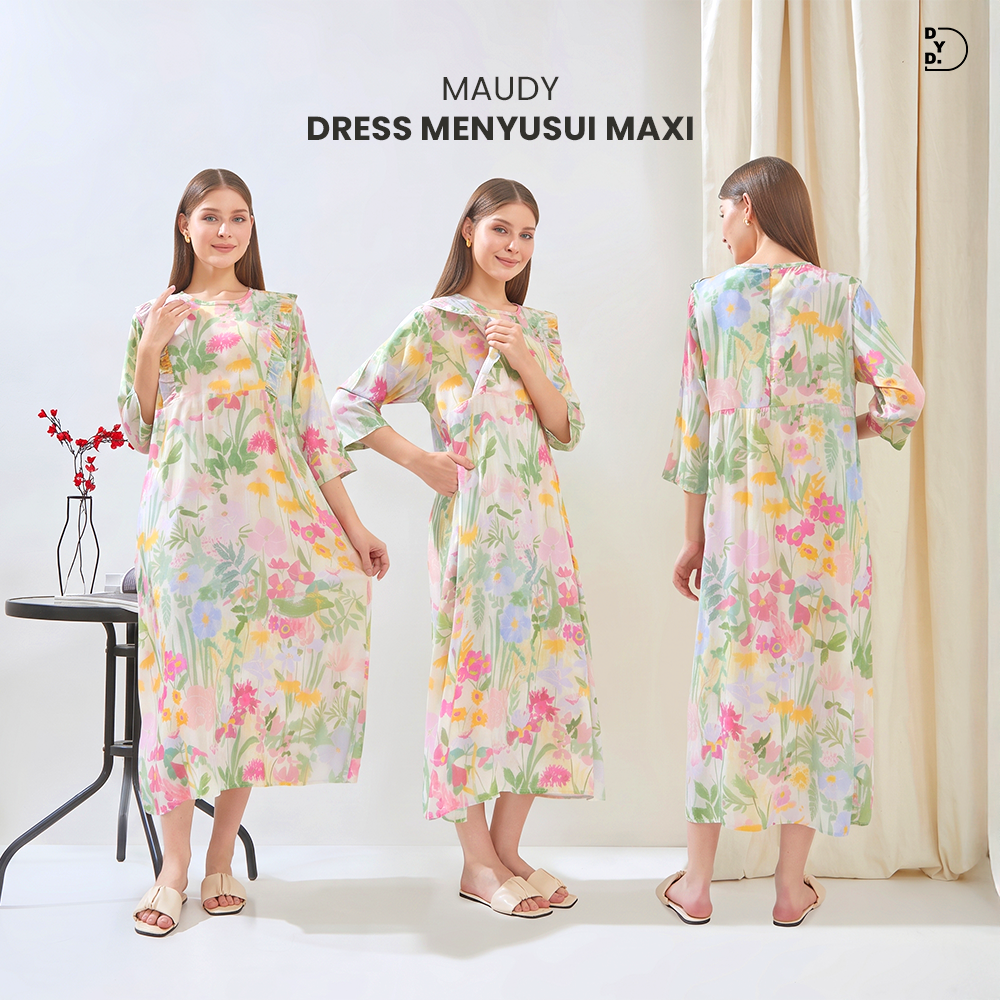 Maudy Maxi Dress Menyusui - DYD Label - Homedress Bahan Rayon Bukaan Samping