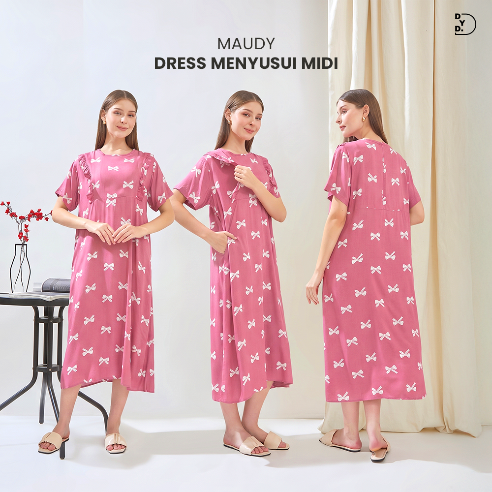 Maudy Midi Dress Menyusui - DYD Label - Homedress Bahan Rayon Bukaan Samping