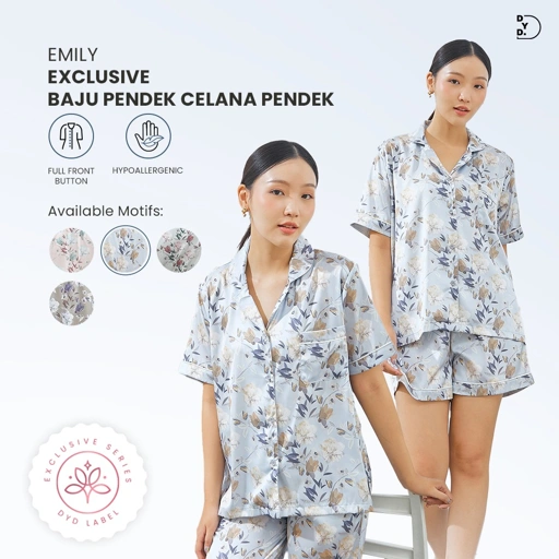 Emily Piyama Exclusive Series Baju Pendek & Celana Pendek - DYD Label - One Set Bahan Organic Silk