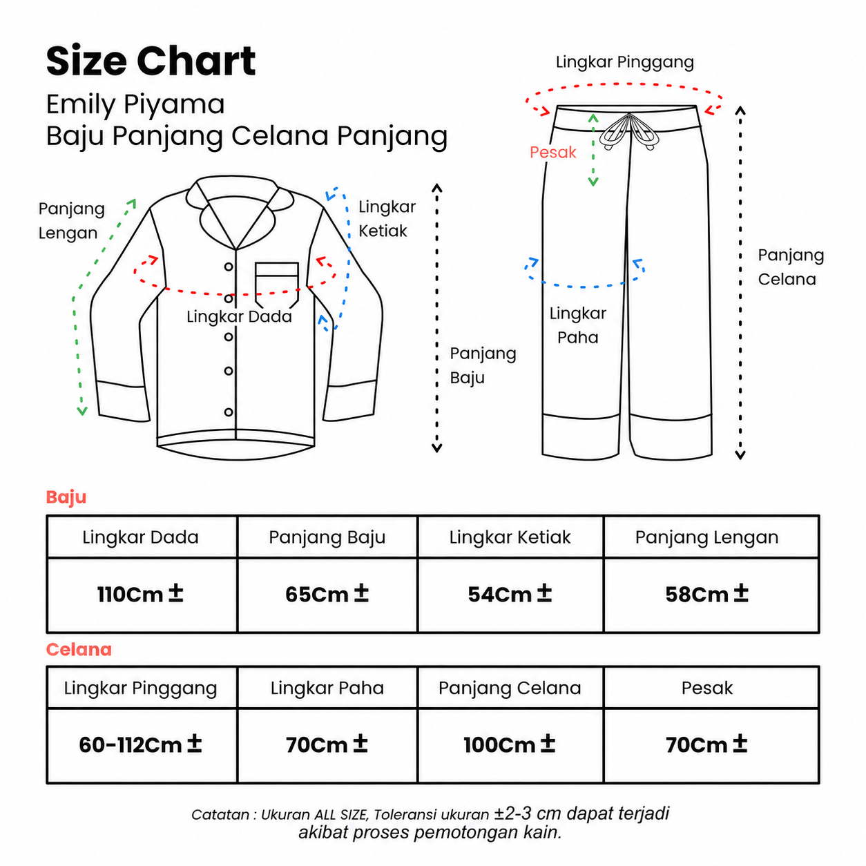 Emily Piyama Baju Panjang & Celana Panjang - DYD Label - One Set Bahan Rayon