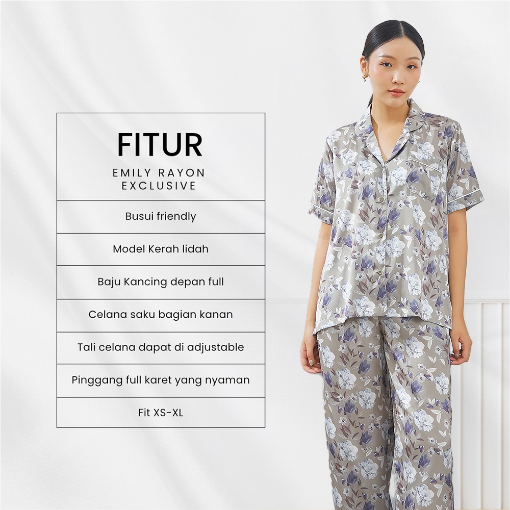 Emily Piyama Exclusive Series Baju Pendek & Celana Panjang - DYD Label - One Set Bahan Organic Silk