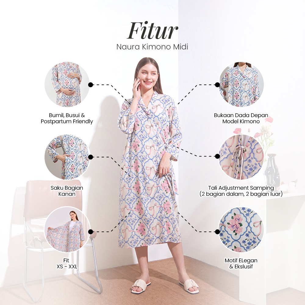 Naura Kimono Midi - DYD Label - Homedress Lahiran Bahan Rayon