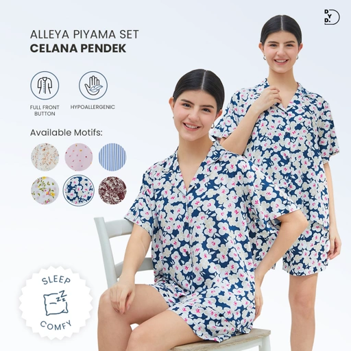Image of ALLEYA SET - PIYAMA SET PENDEK - ATASAN & BAWAHAN CELANA PENDEK 