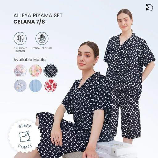 Image of Alleya Piyama Set Celana 7/8 - DYD Label - One Set Bahan Rayon