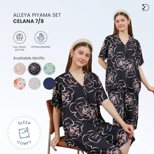 Image of Alleya Piyama Set Celana 7/8 - DYD Label - One Set Bahan Rayon