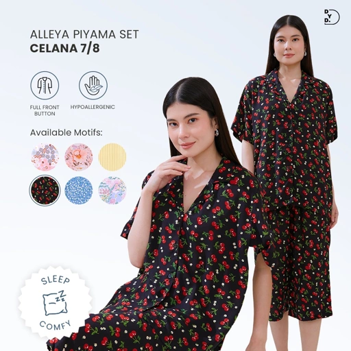 Image of Alleya Piyama Set Celana 7/8 - DYD Label - One Set Bahan Rayon