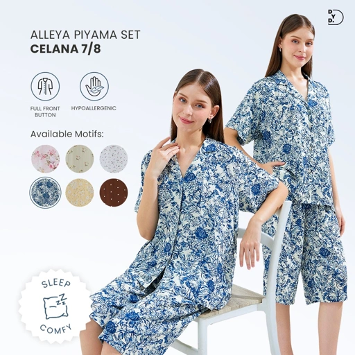 Alleya Piyama Set Celana 7/8 - DYD Label - One Set Bahan Rayon