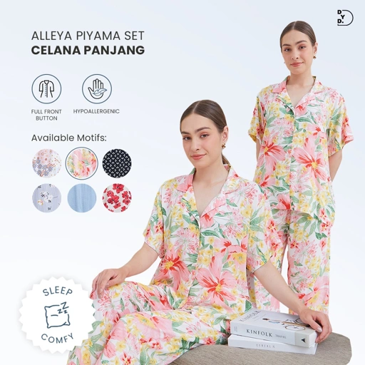 Image of Alleya Piyama Set Celana Panjang - DYD Label - One Set Bahan Rayon