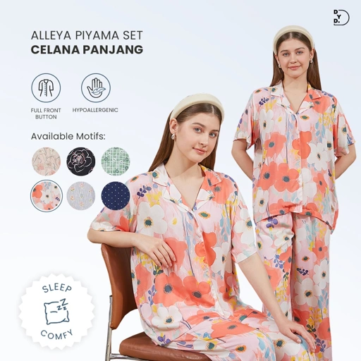 Image of Alleya Piyama Set Celana Panjang - DYD Label - One Set Bahan Rayon