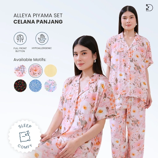 Image of Alleya Piyama Set Celana Panjang - DYD Label - One Set Bahan Rayon