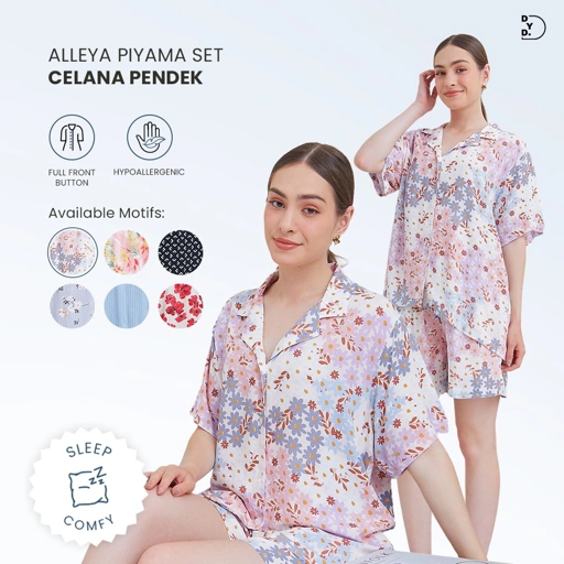 Image of Alleya Piyama Set Celana Pendek - DYD Label - One Set Bahan Rayon