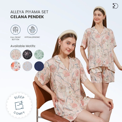 Image of Alleya Piyama Set Celana Pendek - DYD Label - One Set Bahan Rayon