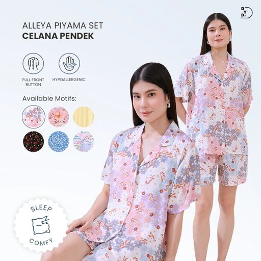 Image of Alleya Piyama Set Celana Pendek - DYD Label - One Set Bahan Rayon