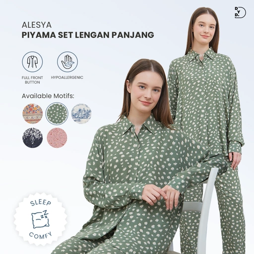 Image of Alesya Piyama Set Lengan Panjang - DYD Label - One Set Bahan Rayon