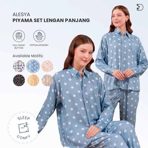 Image of Alesya Piyama Set Lengan Panjang - DYD Label - One Set Bahan Rayon