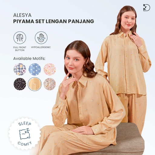 Image of Alesya Piyama Set Lengan Panjang - DYD Label - One Set Bahan Rayon