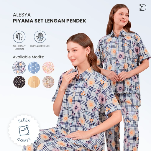Image of Alesya Piyama Set Lengan Pendek - DYD Label - One Set Bahan Rayon