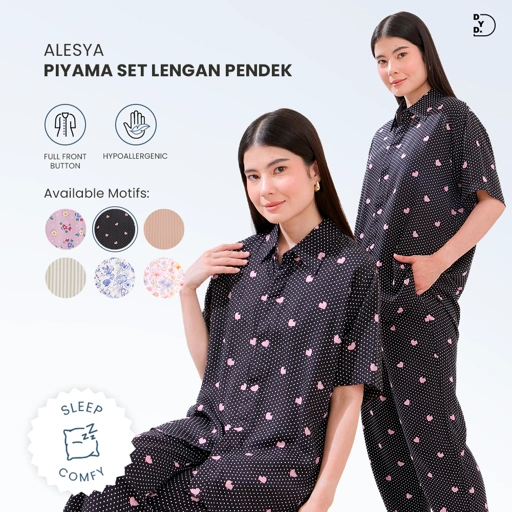 Image of Alesya Piyama Set Lengan Pendek - DYD Label - One Set Bahan Rayon