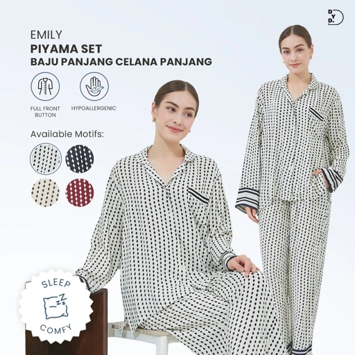 Image of Emily Piyama Baju Panjang & Celana Panjang - DYD Label - One Set Bahan Rayon