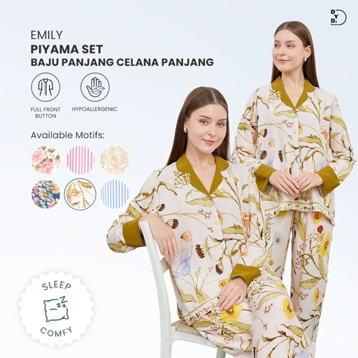 Image of Emily Piyama Baju Panjang & Celana Panjang - DYD Label - One Set Bahan Rayon