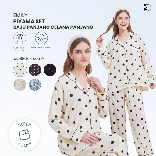 Emily Piyama Baju Panjang & Celana Panjang - DYD Label - One Set Bahan Rayon