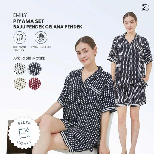 Image of Emily Piyama Baju Pendek & Celana Pendek - DYD Label - One Set Bahan Rayon