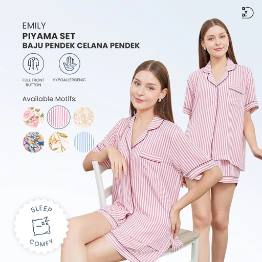 Image of Emily Piyama Baju Pendek & Celana Pendek - DYD Label - One Set Bahan Rayon