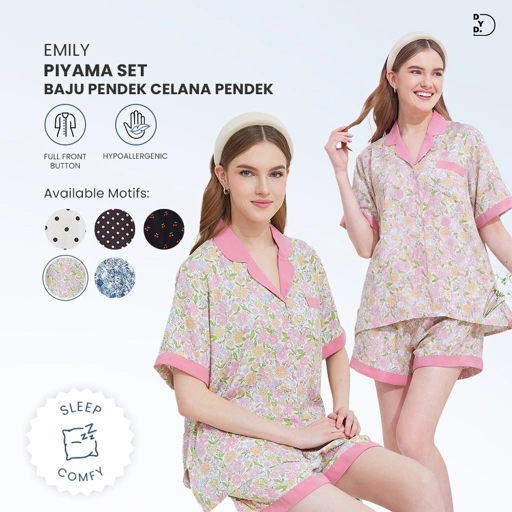 Emily Piyama Baju Pendek & Celana Pendek - DYD Label - One Set Bahan Rayon