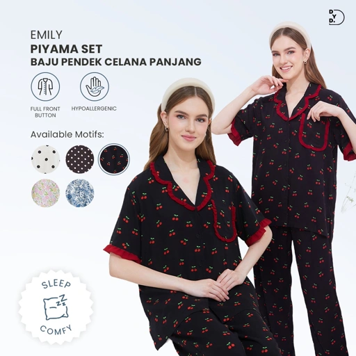 Emily Piyama Baju Pendek & Celana Panjang - DYD Label - One Set Bahan Rayon