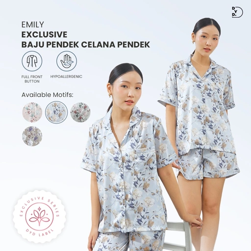 Image of Emily Piyama Exclusive Series Baju Pendek & Celana Pendek - DYD Label - One Set Bahan Organic Silk