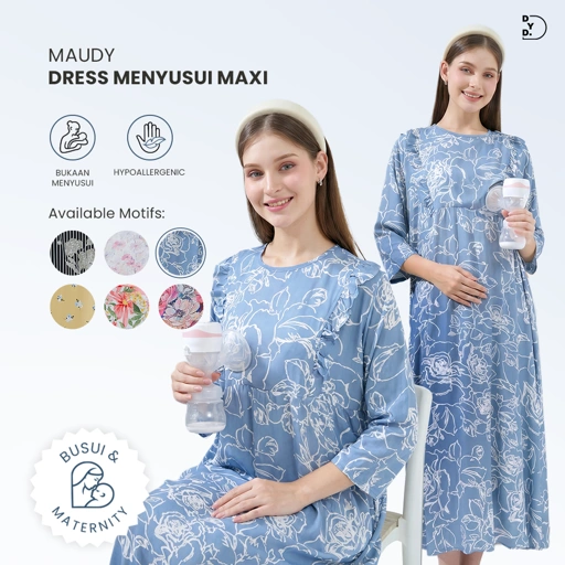 Maudy Maxi Dress Menyusui - DYD Label - Homedress Bahan Rayon Bukaan Samping