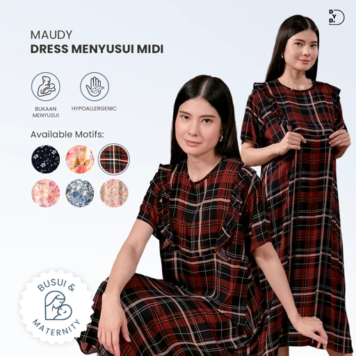 Image of Maudy Midi Dress Menyusui - DYD Label - Homedress Bahan Rayon Bukaan Samping