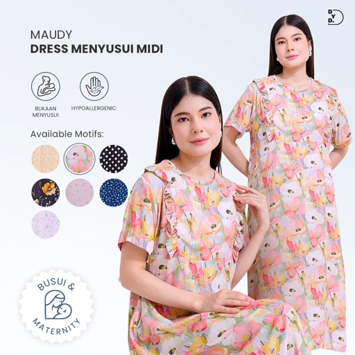 Image of Maudy Midi Dress Menyusui - DYD Label - Homedress Bahan Rayon Bukaan Samping