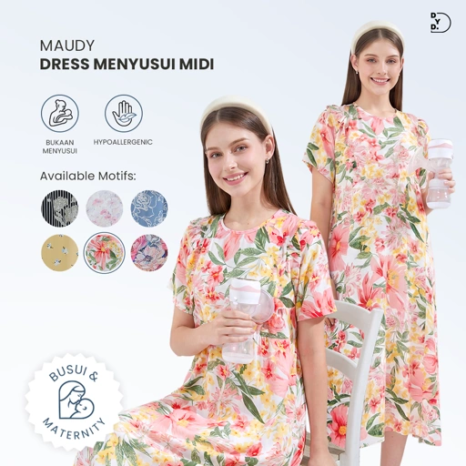 Maudy Midi Dress Menyusui - DYD Label - Homedress Bahan Rayon Bukaan Samping