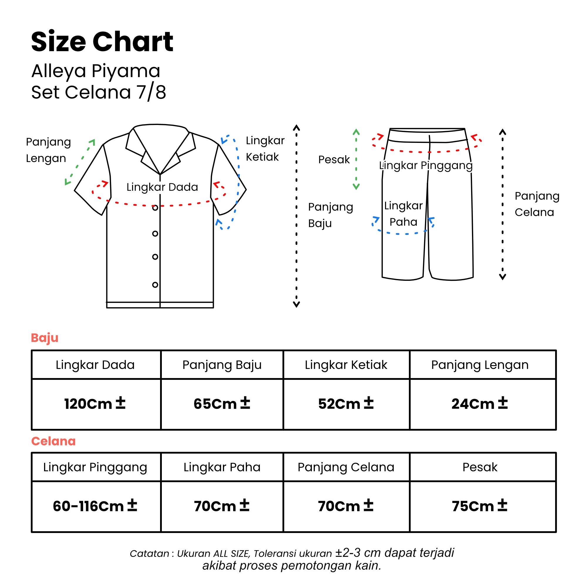 Alleya Piyama Set Celana 7/8 - DYD Label - One Set Bahan Rayon