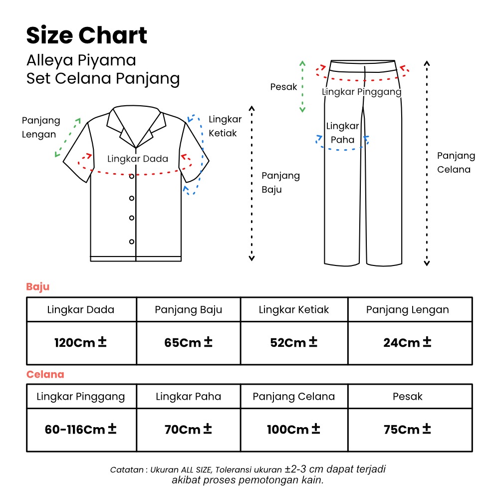 Alleya Piyama Set Celana Panjang - DYD Label - One Set Bahan Rayon