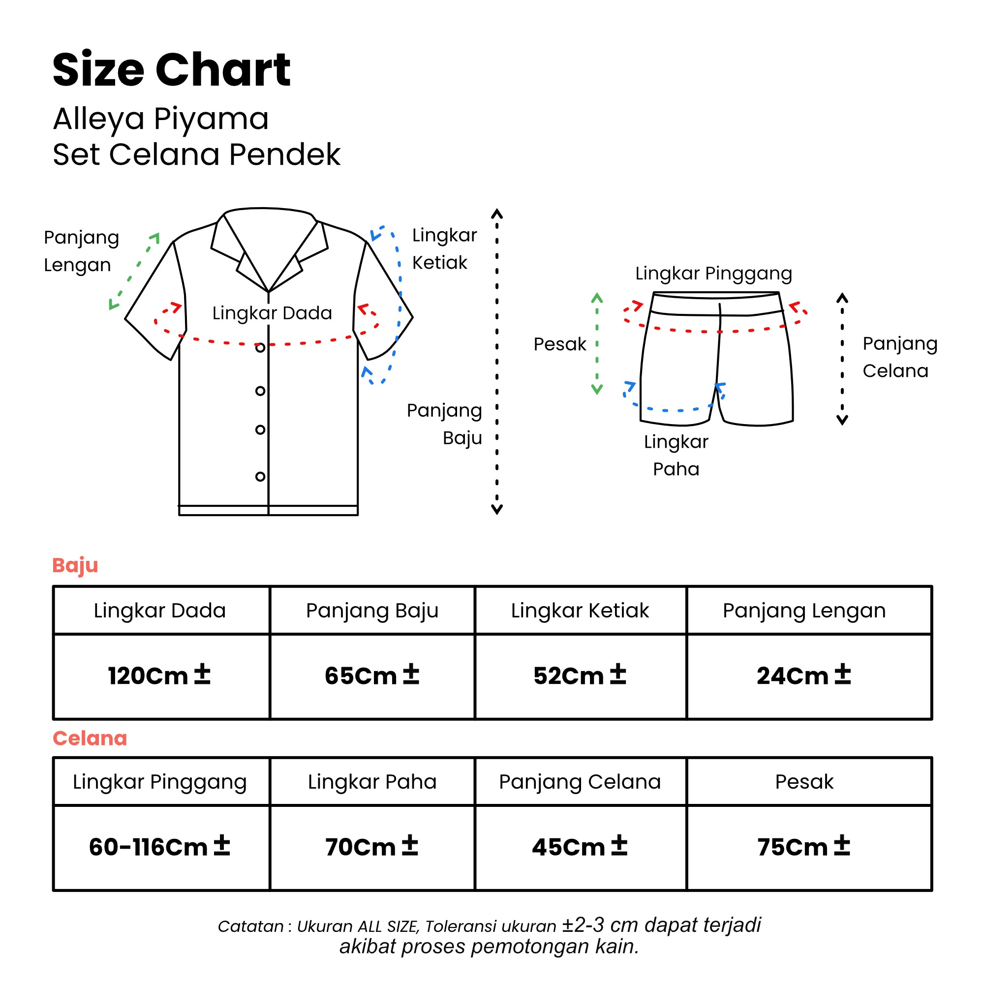 Alleya Piyama Set Celana Pendek - DYD Label - One Set Bahan Rayon