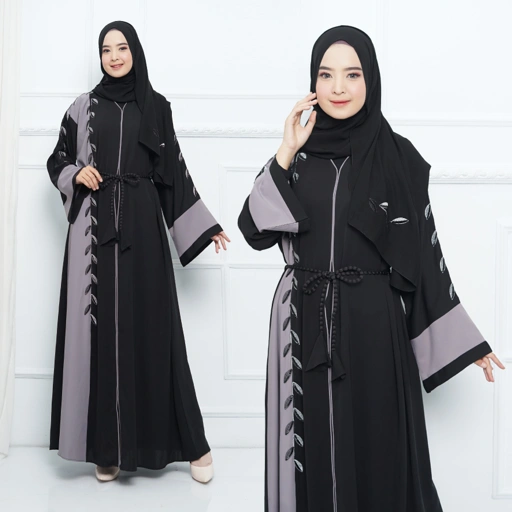 Image of Abaya Import Gamis Arab Daun Setangkai Abu - Mareebaya