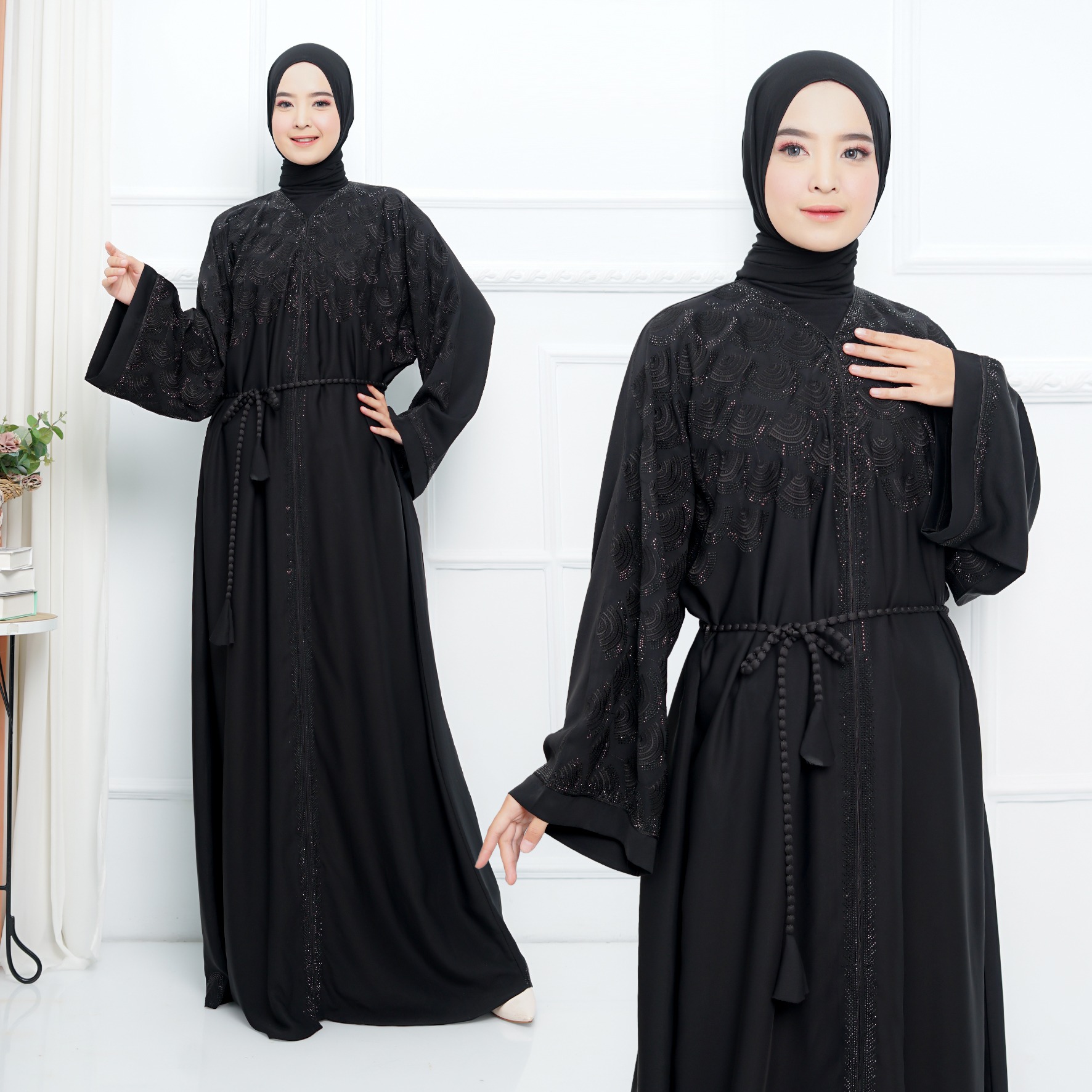Abaya Import Gamis Arab Kipas Mewah Hitam - Mareebaya