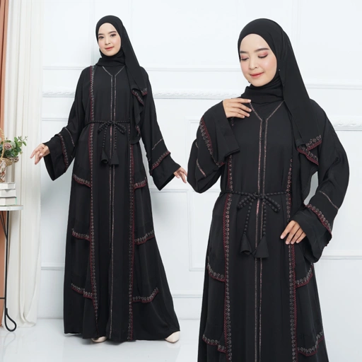 Image of Abaya Import Gamis Arab Payet Tingkat Maroon - Mareebaya