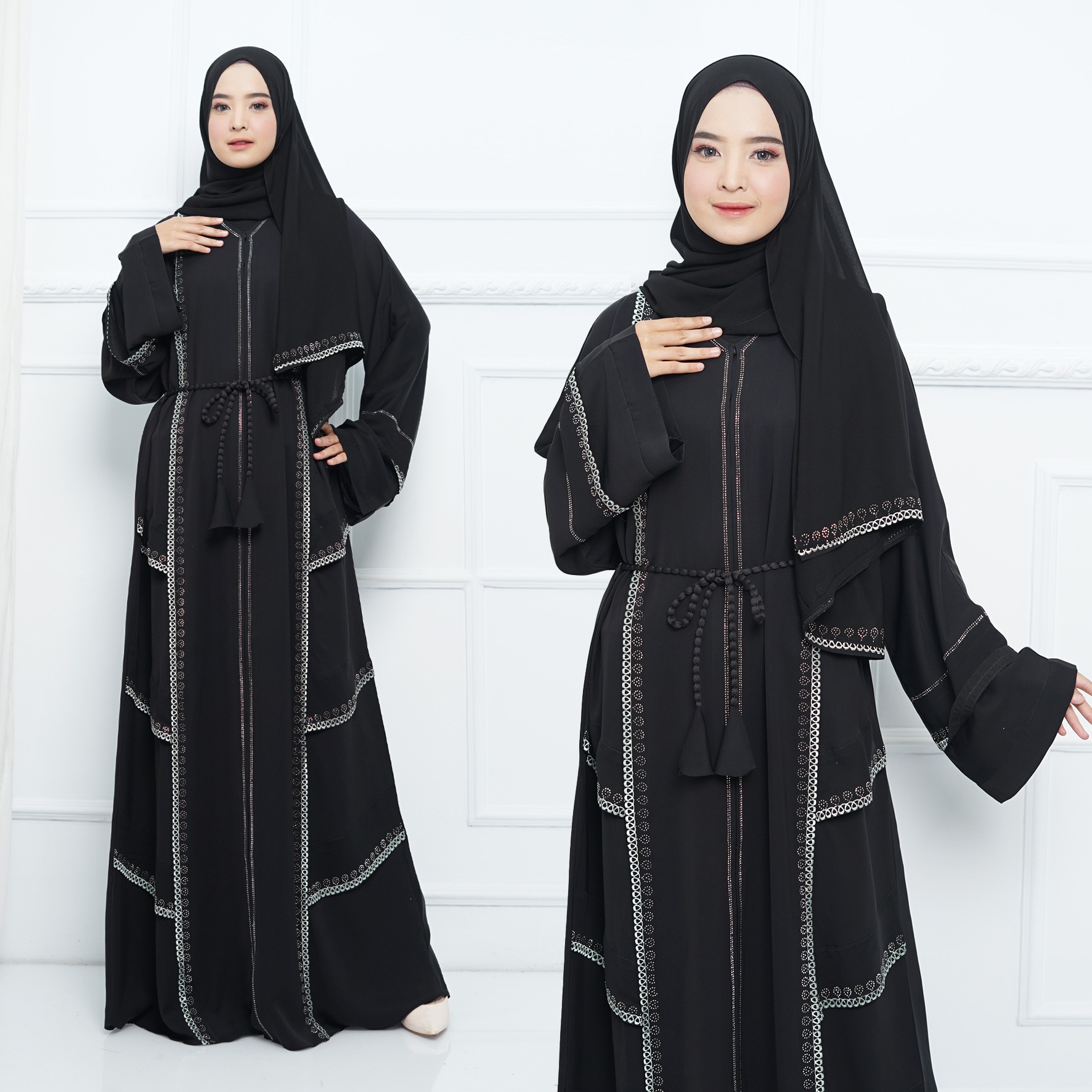 Abaya Import Gamis Arab Payet Tingkat Sage - Mareebaya