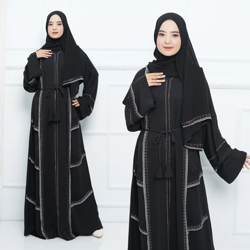 Image of Abaya Import Gamis Arab Payet Tingkat Sage - Mareebaya